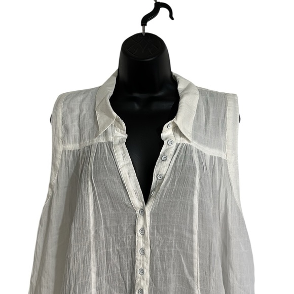 Free People Young Spirit White Asymmetrical Sleeveless Tunic Top/Mini Dress Sz M - Picture 3 of 9